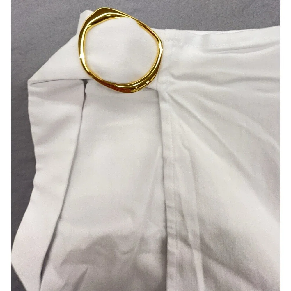 INC Skort Shorts 8 White Faux Wrap Gold‎ Buckle Stretch Tennis Golf Preppy